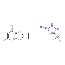 ChemSpider 2D Image | 5-Methyl-2-(trifluoromethyl)[1,2,4]triazolo[1,5-a]pyrimidin-7(1H)-one - 3-(trifluoromethyl)-1H-1,2,4-triazol-5-amine (1:1) | C10H8F6N8O