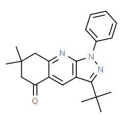 ChemSpider 2D Image | 7,7-Dimethyl-3-(2-methyl-2-propanyl)-1-phenyl-1,6,7,8-tetrahydro-5H-pyrazolo[3,4-b]quinolin-5-one | C22H25N3O