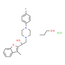 ChemSpider 2D Image | 4-(4-fluorophenyl)-1-(2-hydroxy-2-(3-methyl-1-benzofuran-2-yl)ethyl)piperazinium chloride propan-1-ol | C24H32ClFN2O3