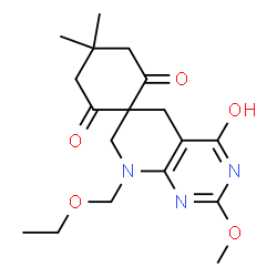 ChemSpider 2D Image | 8'-(Ethoxymethyl)-2'-methoxy-4,4-dimethyl-1',5',7',8'-tetrahydro-2H,4'H,6H-spiro[cyclohexane-1,6'-pyrido[2,3-d]pyrimidine]-2,4',6-trione | C18H25N3O5