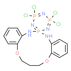 ChemSpider 2D Image | (14E,15E)-4',4',6',6'-Tetrachloro-7,8-dihydro-5'H,6H,14H-spiro[dibenzo[b,g][1,9,4,6,5]dioxadiazaphosphacyclododecine-15,2'-[1,3,5,2,4,6]triazatriphosphinine] | C15H16Cl4N5O2P3