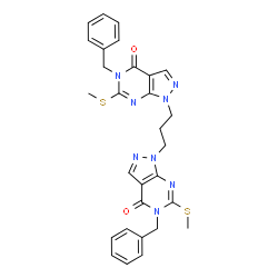 ChemSpider 2D Image | 1,1'-(1,3-Propanediyl)bis[5-benzyl-6-(methylsulfanyl)-1,5-dihydro-4H-pyrazolo[3,4-d]pyrimidin-4-one] | C29H28N8O2S2