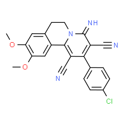 ChemSpider 2D Image | 2-(4-chlorophenyl)-1,3-dicyano-6,7-dihydro-4-imino-9,10-dimethoxybenzo(a)quinolizine | C23H17ClN4O2