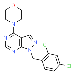 ChemSpider 2D Image | 1-(2,4-Dichlorobenzyl)-4-(4-morpholinyl)-1H-pyrazolo[3,4-d]pyrimidine | C16H15Cl2N5O