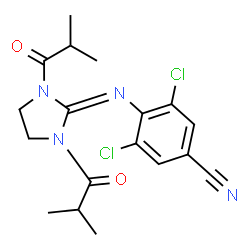 ChemSpider 2D Image | 3,5-Dichloro-4-[(1,3-diisobutyryl-2-imidazolidinylidene)amino]benzonitrile | C18H20Cl2N4O2