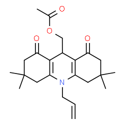ChemSpider 2D Image | (10-Allyl-3,3,6,6-tetramethyl-1,8-dioxo-1,2,3,4,5,6,7,8,9,10-decahydro-9-acridinyl)methyl acetate | C23H31NO4