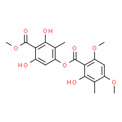 ChemSpider 2D Image | Methyl 2,6-dihydroxy-4-[(2-hydroxy-4,6-dimethoxy-3-methylbenzoyl)oxy]-3-methylbenzoate | C19H20O9