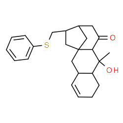 ChemSpider 2D Image | 9-Hydroxy-9-methyl-14-[(phenylsulfanyl)methyl]tetracyclo[11.2.1.0~1,10~.0~3,8~]hexadec-4-en-11-one | C24H30O2S