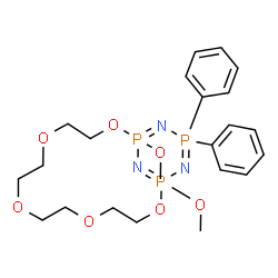 ChemSpider 2D Image | 1,15-Dimethoxy-17,17-diphenyl-2,5,8,11,14-pentaoxa-16,18,19-triaza-1lambda~5~,15lambda~5~,17lambda~5~-triphosphabicyclo[13.3.1]nonadeca-1(19),15,17-triene | C22H32N3O7P3