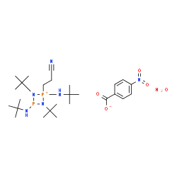 ChemSpider 2D Image | 2-(2-Cyanoethyl)-1,3-bis(2-methyl-2-propanyl)-2,4-bis[(2-methyl-2-propanyl)amino]-1,3,2,4-diazadiphosphetidin-2-ium 4-nitrobenzoate hydrate (1:1:1) | C26H48N6O5P2