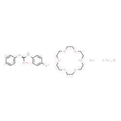 ChemSpider 2D Image | Potassium 4-[(phenylcarbamoyl)amino]phenolate - 1,4,7,10,13,16-hexaoxacyclooctadecane hydroiodide hydrate (1:1:1:1:1) | C25H38IKN2O9