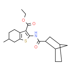ChemSpider 2D Image | Ethyl 2-[(bicyclo[2.2.1]hept-2-ylcarbonyl)amino]-6-methyl-4,5,6,7-tetrahydro-1-benzothiophene-3-carboxylate | C20H27NO3S