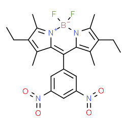 ChemSpider 2D Image | {2-[(3,5-Dinitrophenyl)(4-ethyl-3,5-dimethyl-2H-pyrrol-2-ylidene-kappaN)methyl]-4-ethyl-3,5-dimethyl-1H-pyrrolato-kappaN}(difluoro)boron | C23H25BF2N4O4