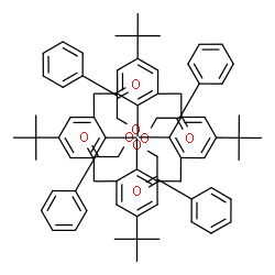 ChemSpider 2D Image | 2,2',2'',2'''-{[5,11,17,23-Tetra-tert-butylpentacyclo[19.3.1.1~3,7~.1~9,13~.1~15,19~]octacosa-1(25),3(28),4,6,9(27),10,12,15(26),16,18,21,23-dodecaene-25,26,27,28-tetrayl]tetrakis(oxy)}tetrakis(1-phenylethanone) | C76H80O8