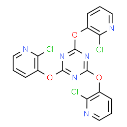 ChemSpider 2D Image | 2,4,6-Tris[(2-chloro-3-pyridinyl)oxy]-1,3,5-triazine | C18H9Cl3N6O3