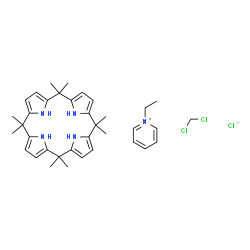 ChemSpider 2D Image | dichloromethane;1-ethylpyridin-1-ium;5,5,10,10,15,15,20,20-octamethyl-21,22,23,24-tetrahydroporphyrin;chloride | C36H48Cl3N5