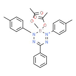 ChemSpider 2D Image | Bis(acetato-kappaO)[1-(4-methylphenyl)-2-{[2-(4-methylphenyl)hydrazono-kappaN~2~](phenyl)methyl}diazenato-kappaN~1~]boron | C25H25BN4O4