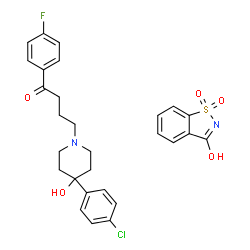 ChemSpider 2D Image | 4-[4-(4-chlorophenyl)-4-hydroxy-1-piperidyl]-1-(4-fluorophenyl)butan-1-one; 1,1-dioxo-1,2-benzothiazol-3-ol | C28H28ClFN2O5S