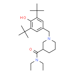 ChemSpider 2D Image | N,N-Diethyl-1-[4-hydroxy-3,5-bis(2-methyl-2-propanyl)benzyl]-3-piperidinecarboxamide | C25H42N2O2