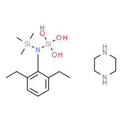 ChemSpider 2D Image | 2-(2,6-Diethylphenyl)-3,3,3-trimethyldisilazane-1,1,1-triol - piperazine (1:1) | C17H35N3O3Si2