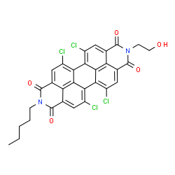 ChemSpider 2D Image | 5,6,12,13-Tetrachloro-2-(2-hydroxyethyl)-9-pentylisoquinolino[4',5',6':6,5,10]anthra[2,1,9-def]isoquinoline-1,3,8,10(2H,9H)-tetrone | C31H20Cl4N2O5