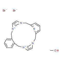 ChemSpider 2D Image | 3,18,24-Triaza-6,15-diazoniapentacyclo[18.3.1.1~3,6~.1~15,18~.0~8,13~]hexacosa-1(24),4,6(26),8,10,12,15(25),16,20,22-decaene bromide - methanol (1:2:1) | C22H25Br2N5O