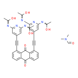 ChemSpider 2D Image | N,N',N'',N'''-[(9,10-Dioxo-9,10-dihydroanthracene-1,8-diyl)bis(2,1-ethynediyl-4,2,6-pyridinetriyl)]tetraacetamide - N,N-dimethylformamide (1:1) | C39H33N7O7
