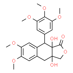 ChemSpider 2D Image | 3a,9a-Dihydroxy-6,7-dimethoxy-9-(3,4,5-trimethoxyphenyl)-3a,4,9,9a-tetrahydronaphtho[2,3-c]furan-1(3H)-one | C23H26O9
