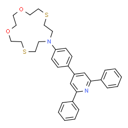 ChemSpider 2D Image | 10-[4-(2,6-Diphenyl-4-pyridinyl)phenyl]-1,4-dioxa-7,13-dithia-10-azacyclopentadecane | C33H36N2O2S2