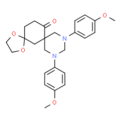ChemSpider 2D Image | 9,11-Bis(4-methoxyphenyl)-1,4-dioxa-9,11-diazadispiro[4.1.5.3]pentadecan-13-one | C25H30N2O5