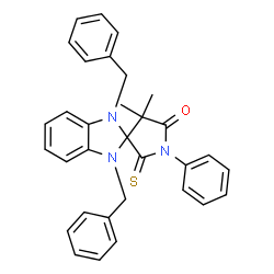 ChemSpider 2D Image | 1,3-Dibenzyl-4',4'-dimethyl-1'-phenyl-2'-thioxo-1,3-dihydro-5'H-spiro[benzimidazole-2,3'-pyrrolidin]-5'-one | C32H29N3OS