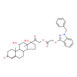 ChemSpider 2D Image | 11,17-Dihydroxy-3,20-dioxopregn-4-en-21-yl [(1-benzyl-1H-indazol-3-yl)oxy]acetate | C37H42N2O7