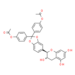 ChemSpider 2D Image | 2H-1-Benzopyran-3,5,7-triol, 2-[2,2-bis[4-(acetyloxy)phenyl]-1,3-benzodioxol-5-yl]-3,4-dihydro-, (2R-trans)- | C32H26O10