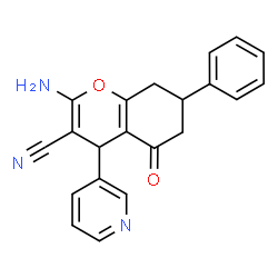 ChemSpider 2D Image | 2-Amino-5-oxo-7-phenyl-4-(3-pyridinyl)-5,6,7,8-tetrahydro-4H-chromene-3-carbonitrile | C21H17N3O2