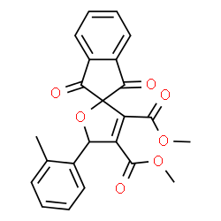 ChemSpider 2D Image | Dimethyl 5-(2-methylphenyl)-1',3'-dioxo-1',3'-dihydro-5H-spiro[furan-2,2'-indene]-3,4-dicarboxylate | C23H18O7