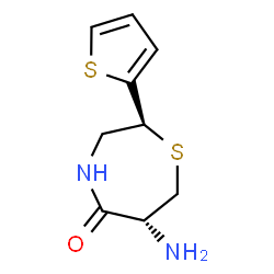 ChemSpider 2D Image | (2S,6R)-6-Amino-2-(2-thienyl)-1,4-thiazepan-5-one | C9H12N2OS2