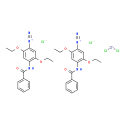 ChemSpider 2D Image | 4-(Benzoylamino)-2,5-diethoxybenzenediazonium chloride dichlorozinc (2:2:1) | C34H36Cl4N6O6Zn