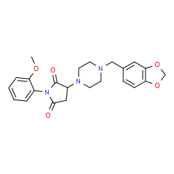 ChemSpider 2D Image | 3-[4-(1,3-Benzodioxol-5-ylmethyl)-1-piperazinyl]-1-(2-methoxyphenyl)-2,5-pyrrolidinedione | C23H25N3O5