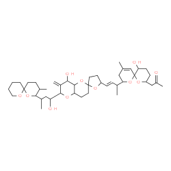 ChemSpider 2D Image | 1-{5-Hydroxy-8-[(3E)-4-{8'-hydroxy-6'-[1-hydroxy-3-(3-methyl-1,7-dioxaspiro[5.5]undec-2-yl)butyl]-7'-methyleneoctahydro-3H,3'H-spiro[furan-2,2'-pyrano[3,2-b]pyran]-5-yl}-3-buten-2-yl]-10-methyl-1,7-di
oxaspiro[5.5]undec-10-en-2-yl}acetone | C43H66O11