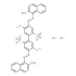 ChemSpider 2D Image | Disodium 4,4'-bis[(2-hydroxy-1-naphthyl)diazenyl]-5,5'-dimethoxy-2,2'-biphenyldisulfonate | C34H24N4Na2O10S2