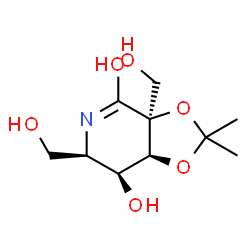 ChemSpider 2D Image | (3aS,6R,7S,7aS)-7-Hydroxy-3a,6-bis(hydroxymethyl)-2,2-dimethyltetrahydro[1,3]dioxolo[4,5-c]pyridin-4(3aH)-one | C10H17NO6