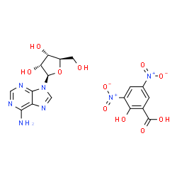ChemSpider 2D Image | (2R,3R,4S,5R)-2-(6-aminopurin-9-yl)-5-(hydroxymethyl)tetrahydrofuran-3,4-diol; 2-hydroxy-3,5-dinitro-benzoic acid | C17H17N7O11