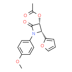 ChemSpider 2D Image | (2R,3R)-2-(2-Furyl)-1-(4-methoxyphenyl)-4-oxo-3-azetidinyl acetate | C16H15NO5