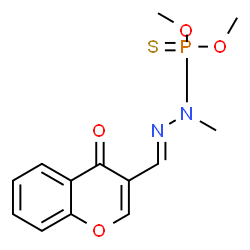 ChemSpider 2D Image | Phosphorohydrazidothioic acid, N-methyl-N'-[(1E)-(4-oxo-4H-1-benzopyran-3-yl)methylene]-, O,O-dimethyl ester | C13H15N2O4PS