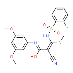 ChemSpider 2D Image | (2E)-3-{[(2-Chlorophenyl)sulfonyl]amino}-2-cyano-N-(3,5-dimethoxyphenyl)-3-(methylsulfanyl)acrylamide | C19H18ClN3O5S2