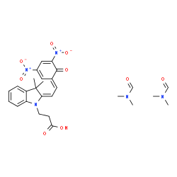 ChemSpider 2D Image | 3-{(2E)-2-[(2E)-2-(3,5-Dinitro-6-oxo-2,4-cyclohexadien-1-ylidene)ethylidene]-3,3-dimethyl-2,3-dihydro-1H-indol-1-yl}propanoic acid - N,N-dimethylformamide (1:2) | C27H33N5O9