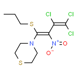 ChemSpider 2D Image | 4-[(1E)-3,4,4-Trichloro-2-nitro-1-(propylsulfanyl)-1,3-butadien-1-yl]thiomorpholine | C11H15Cl3N2O2S2
