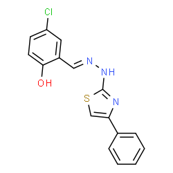 ChemSpider 2D Image | 4-Chloro-2-{(E)-[(4-phenyl-1,3-thiazol-2-yl)hydrazono]methyl}phenol | C16H12ClN3OS
