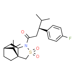 ChemSpider 2D Image | (3S)-1-[(1S,5R,7R)-10,10-Dimethyl-3,3-dioxido-3-thia-4-azatricyclo[5.2.1.0~1,5~]dec-4-yl]-3-(4-fluorophenyl)-4-methyl-1-pentanone | C22H30FNO3S