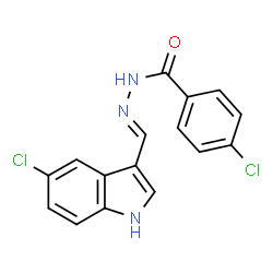 ChemSpider 2D Image | 4-Chloro-N'-[(E)-(5-chloro-1H-indol-3-yl)methylene]benzohydrazide | C16H11Cl2N3O